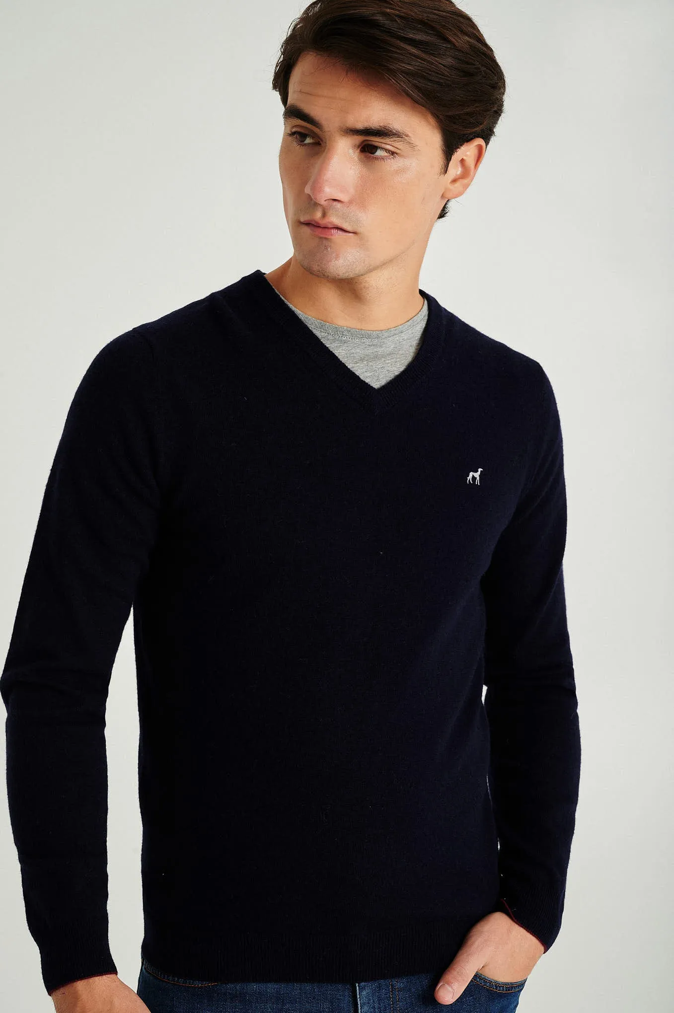 Men's lambswool blend V neck sweater