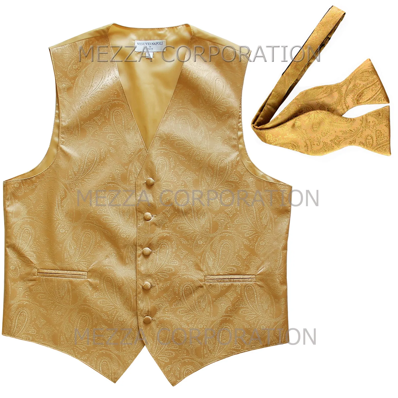 Men's paisley Tuxedo VEST Waistcoat_self tie bowtie gold