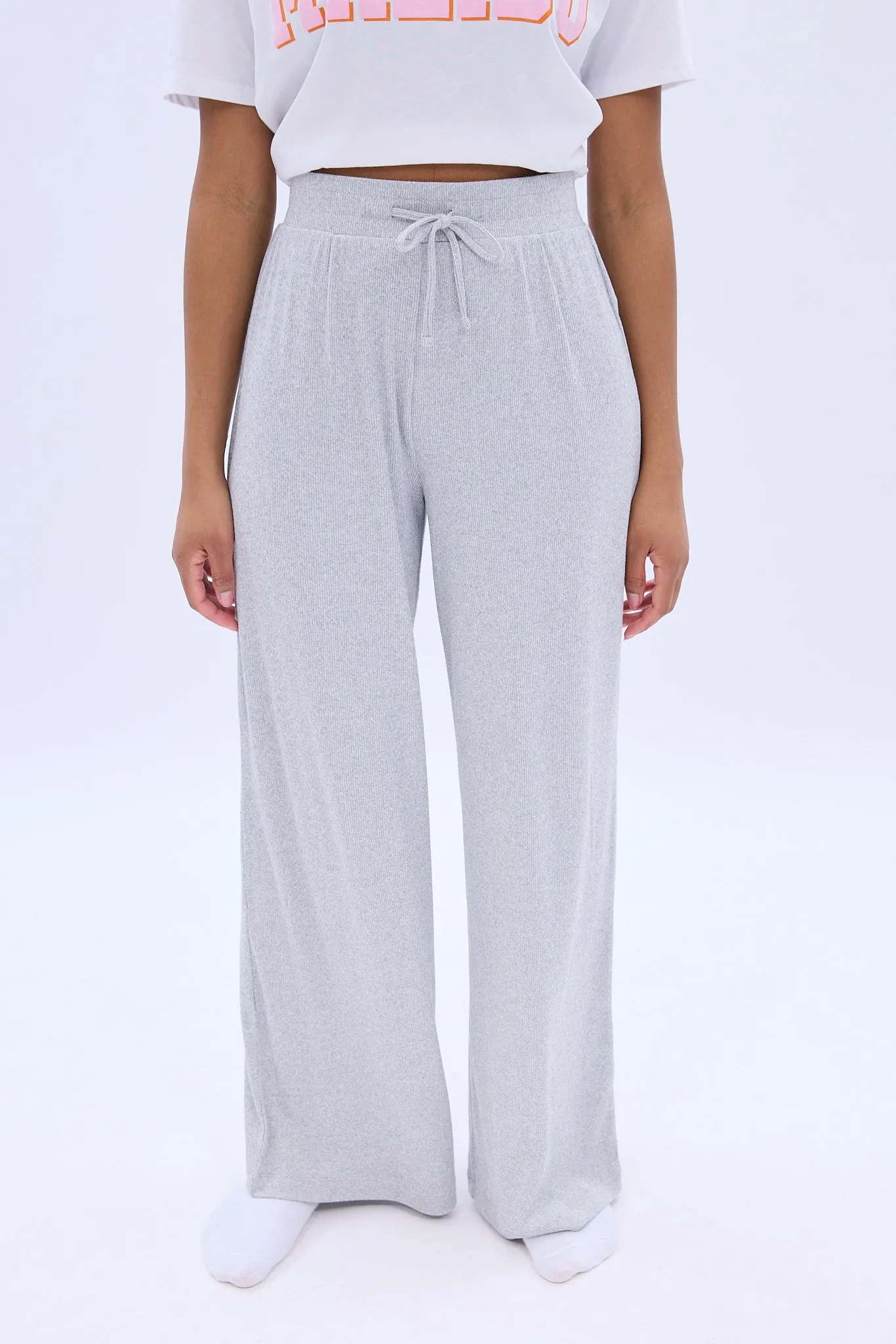 Mid Rise Super Soft Ribbed Wide Leg Pajama Pant