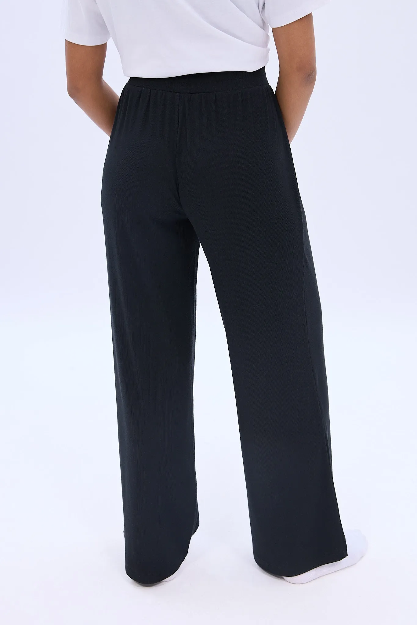 Mid Rise Super Soft Ribbed Wide Leg Pajama Pant