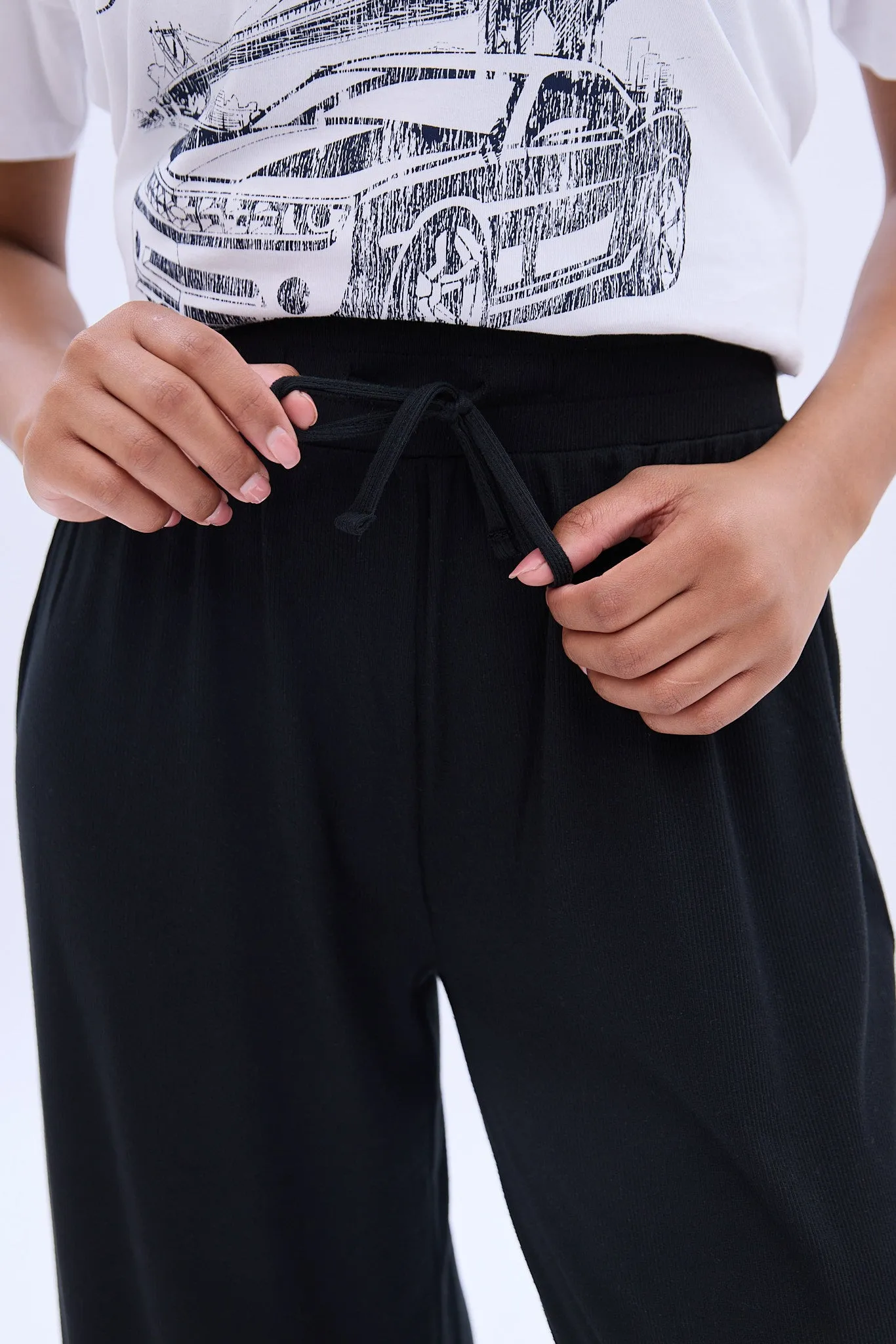 Mid Rise Super Soft Ribbed Wide Leg Pajama Pant