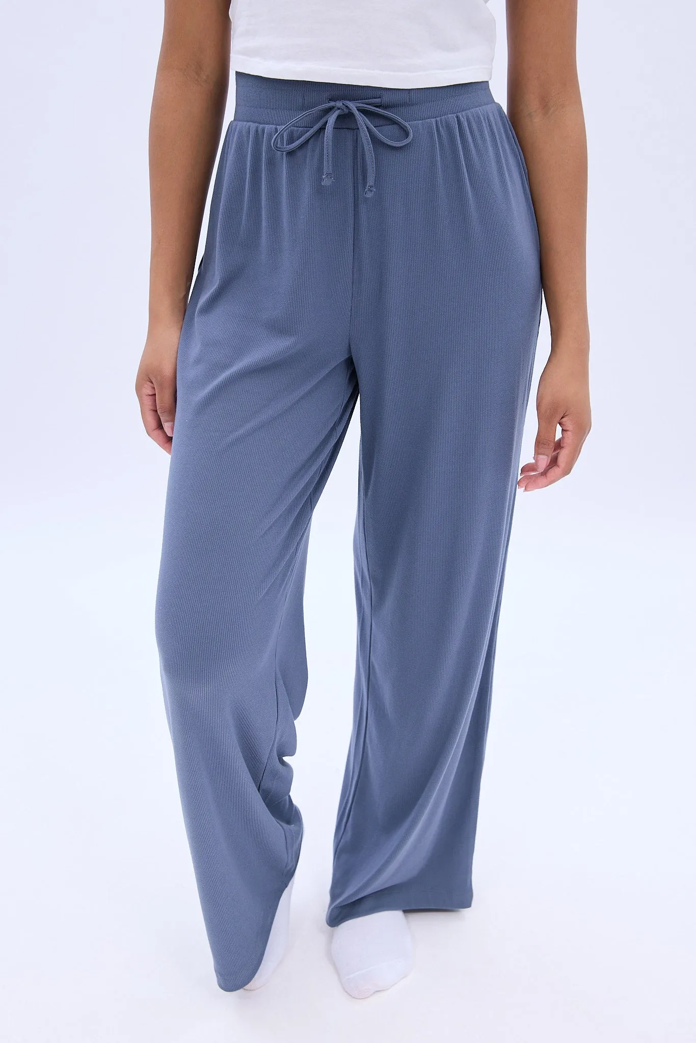 Mid Rise Super Soft Ribbed Wide Leg Pajama Pant