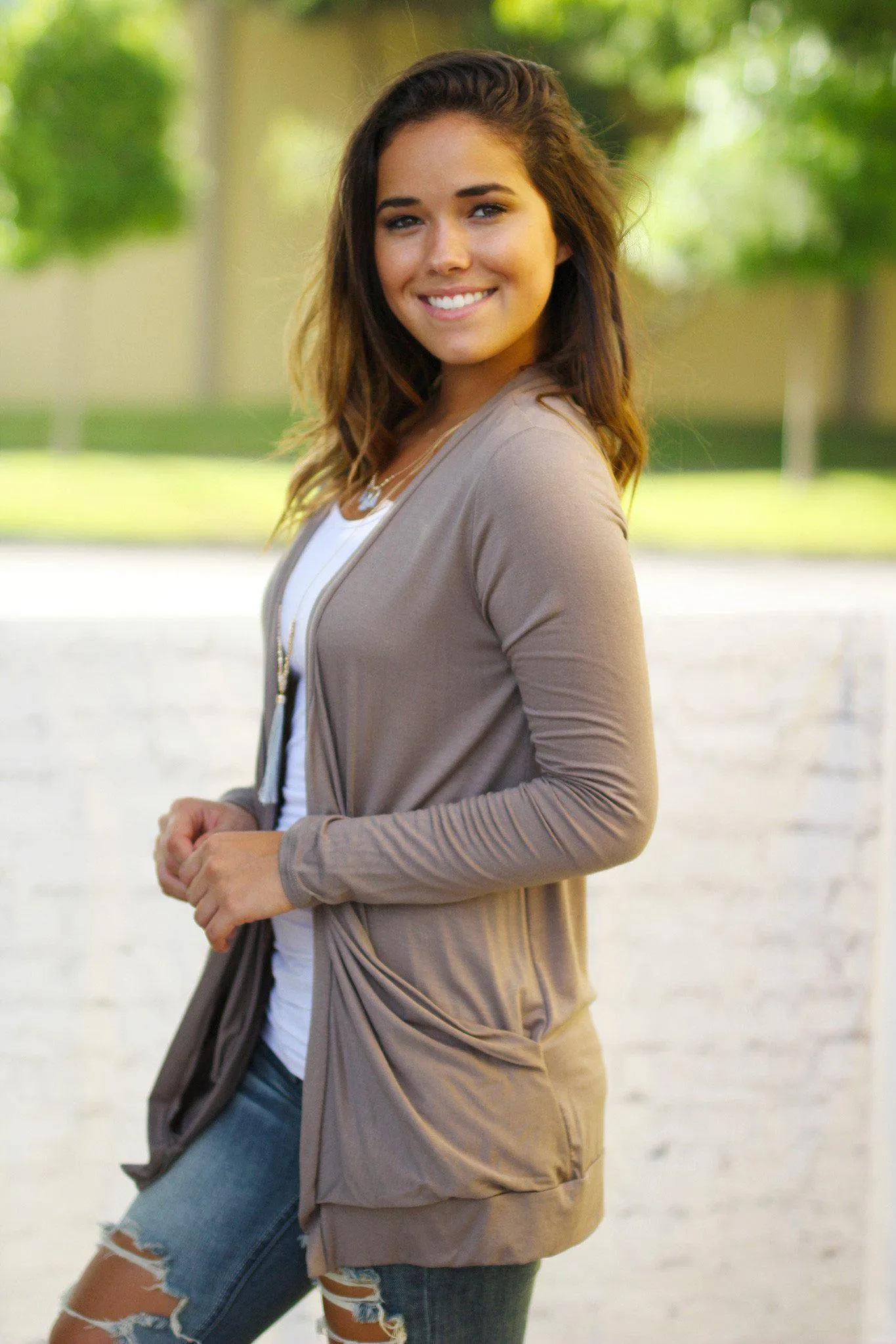 Mocha Cardigan With Crochet Back Skull