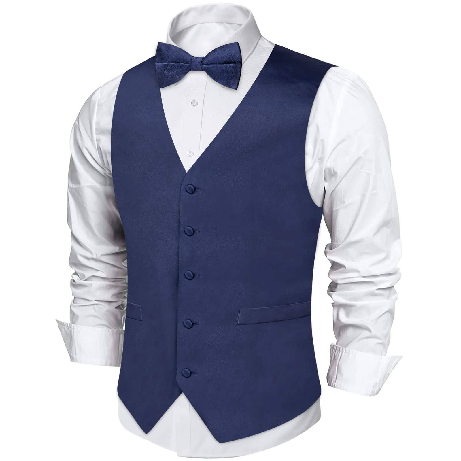 Navy Blue Solid Silk Men's Vest Single Vest