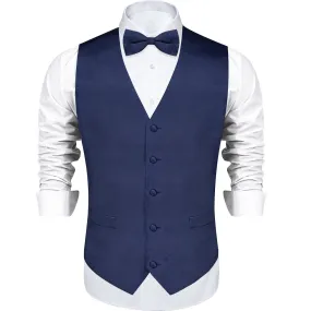 Navy Blue Solid Silk Men's Vest Single Vest