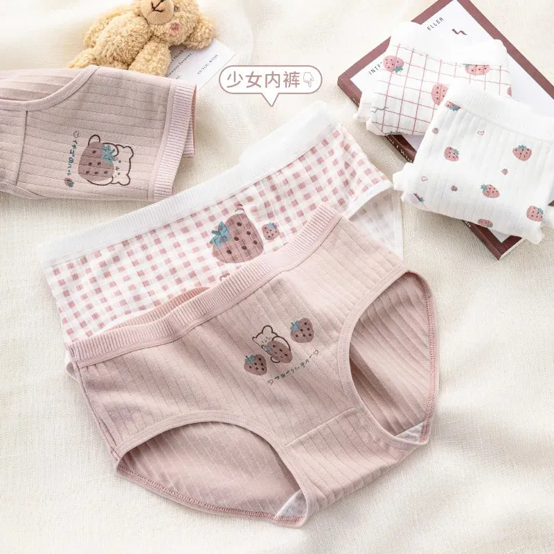 New 5Pcs/set Cotton Panties Strawberry Bear Cartoon Girls Briefs Sexy Women Underwear Lingeries Female Underpants