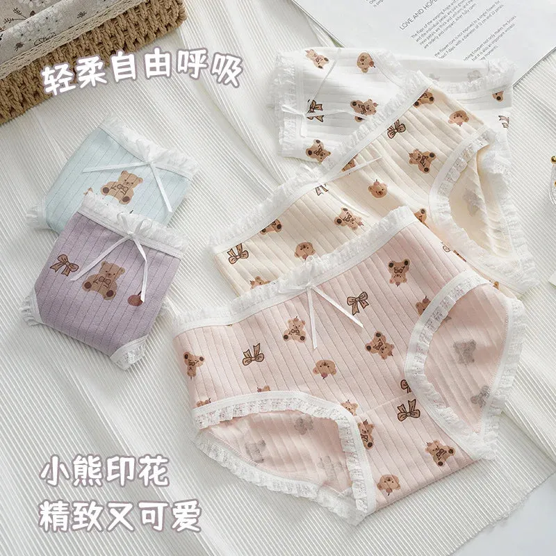 New 5Pcs/set Cotton Panties Strawberry Bear Cartoon Girls Briefs Sexy Women Underwear Lingeries Female Underpants