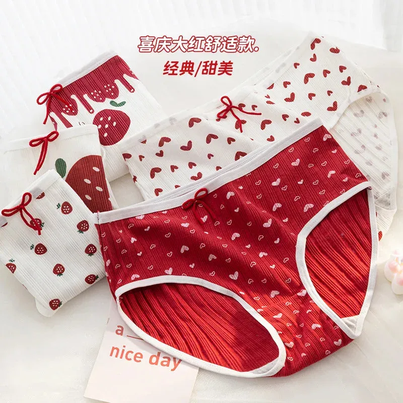 New 5Pcs/set Cotton Panties Strawberry Bear Cartoon Girls Briefs Sexy Women Underwear Lingeries Female Underpants