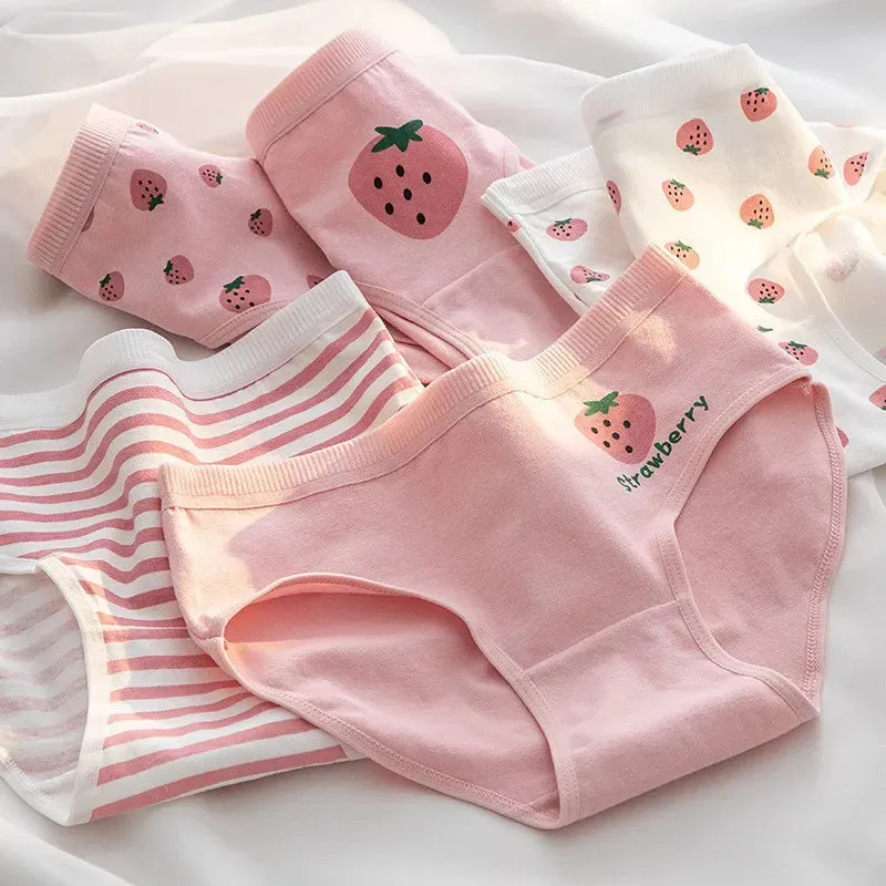 New 5Pcs/set Cotton Panties Strawberry Bear Cartoon Girls Briefs Sexy Women Underwear Lingeries Female Underpants