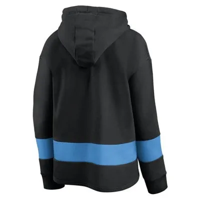 New - NFL Carolina Panthers Women's Halftime Adjustment Long Sleeve Fleece Hooded Sweatshirt - XL