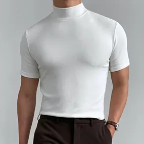 New Tight Fashion T-shirt Casual Streetwear High-neck Solid Color Short-sleeved Bottoming Shirt S-5XL  Summer