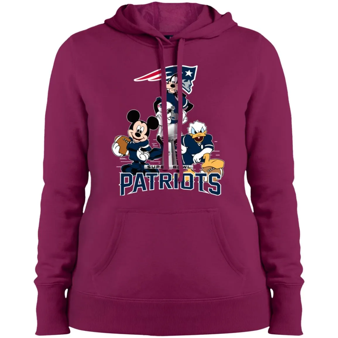 Nfl - New England Patriots Donald Duck Goofy Mickey Mouse Super Bowl 2019 Football Women Hooded Sweatshirt