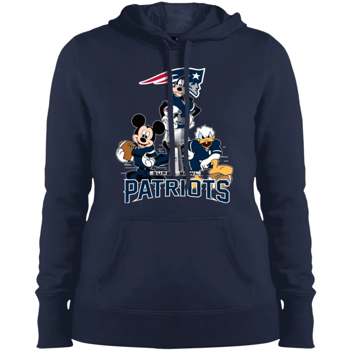 Nfl - New England Patriots Donald Duck Goofy Mickey Mouse Super Bowl 2019 Football Women Hooded Sweatshirt