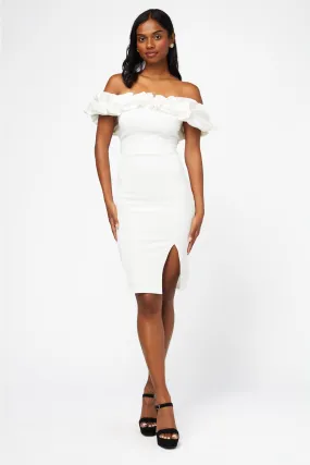 Off The Shoulder Ruffle Trim Midi Dress