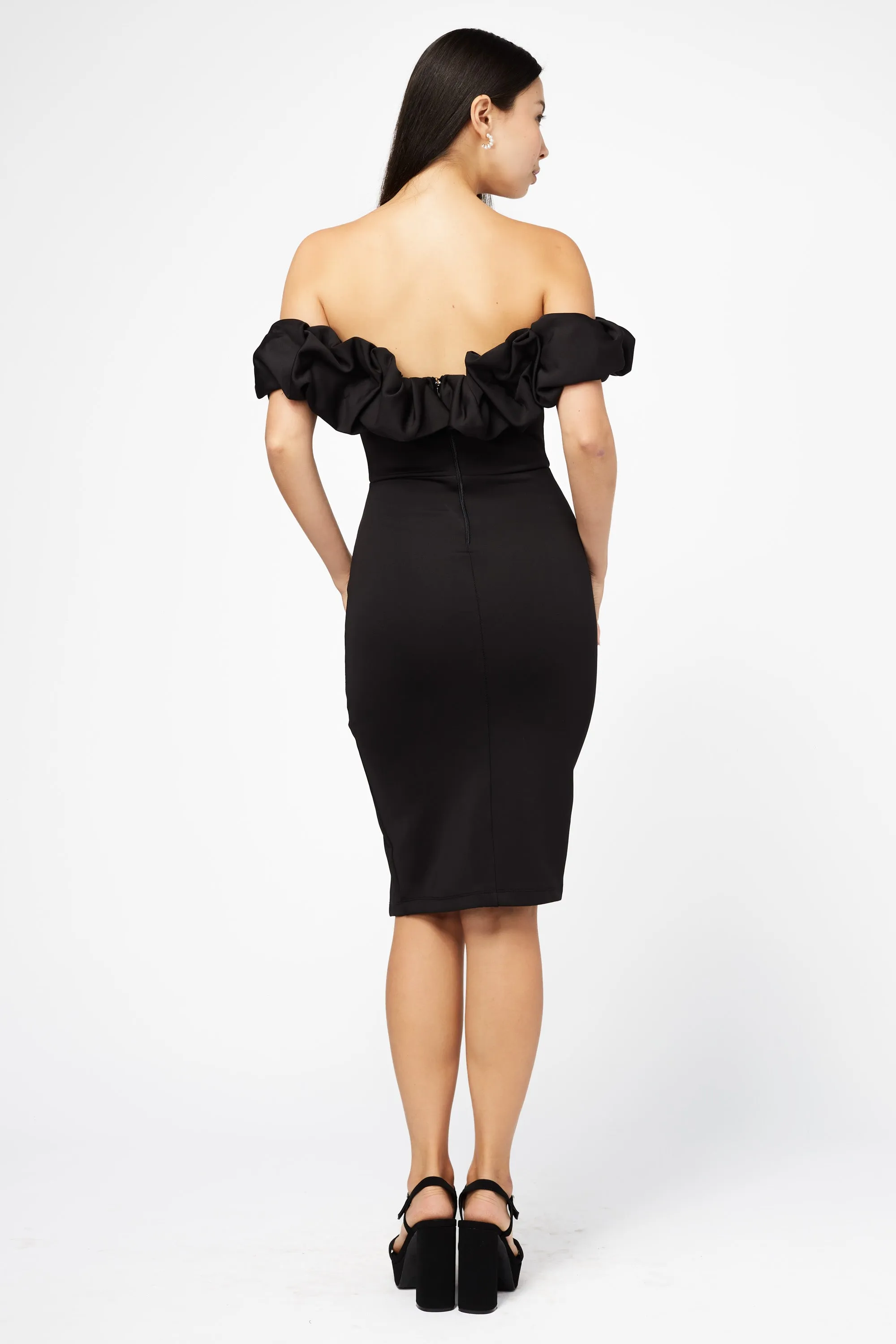 Off The Shoulder Ruffle Trim Midi Dress