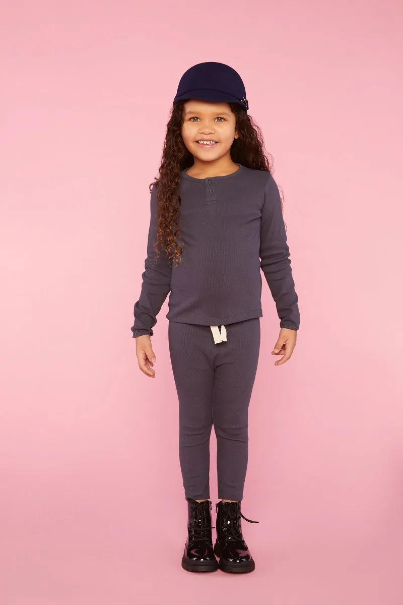 Organic Cotton 2 Piece Rib Henley & Leggings Set in Ink Navy