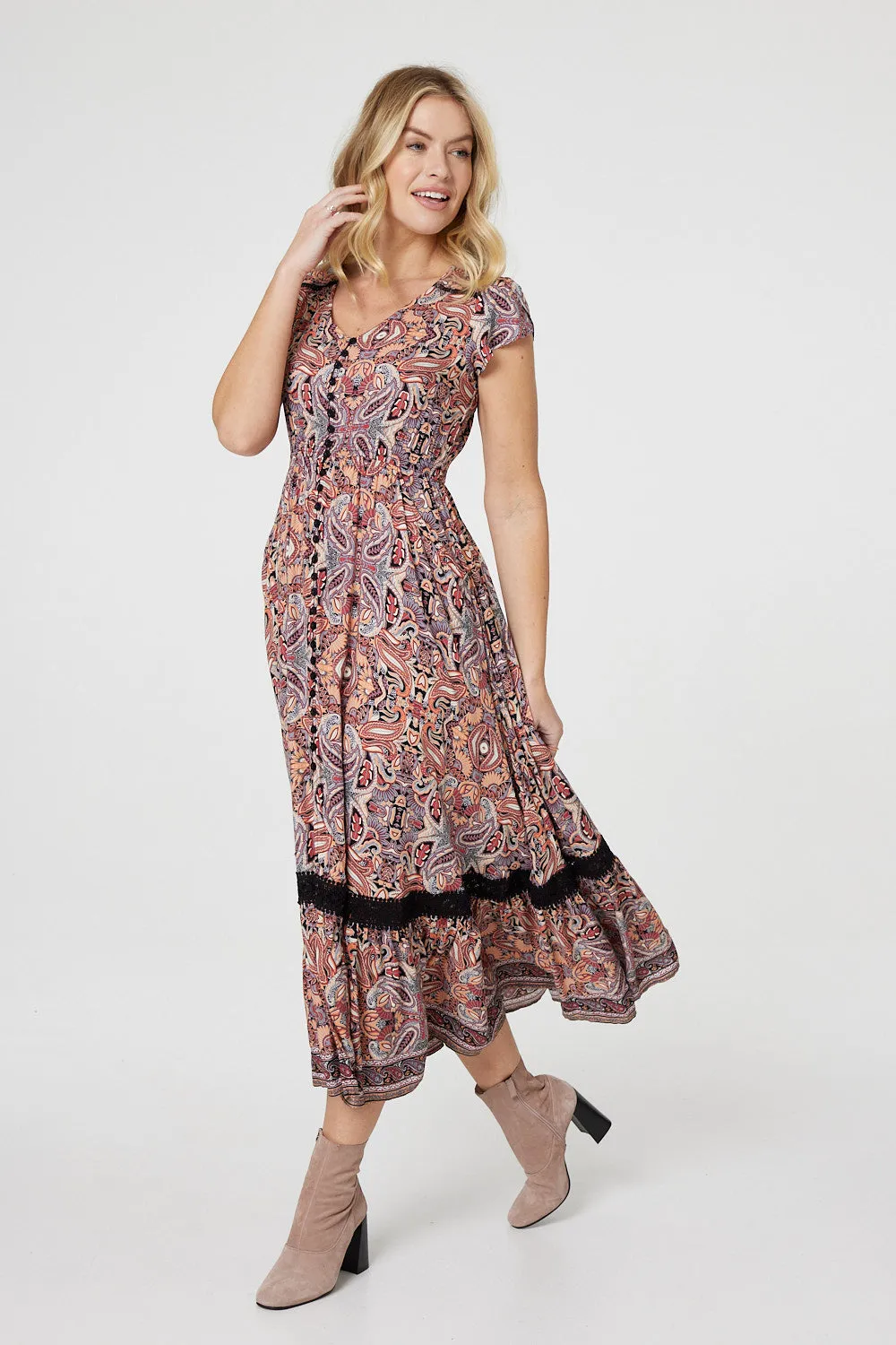 Paisley Lace Detail Maxi Dress