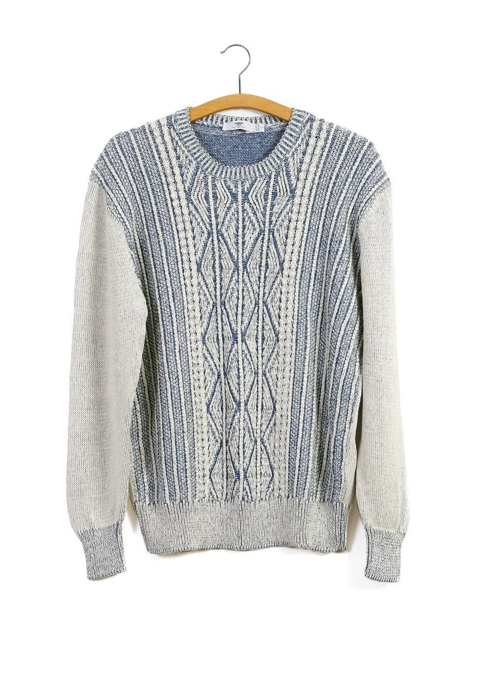 PATENTED ARAN | Cable Knit Sweater | Blue Offwhite