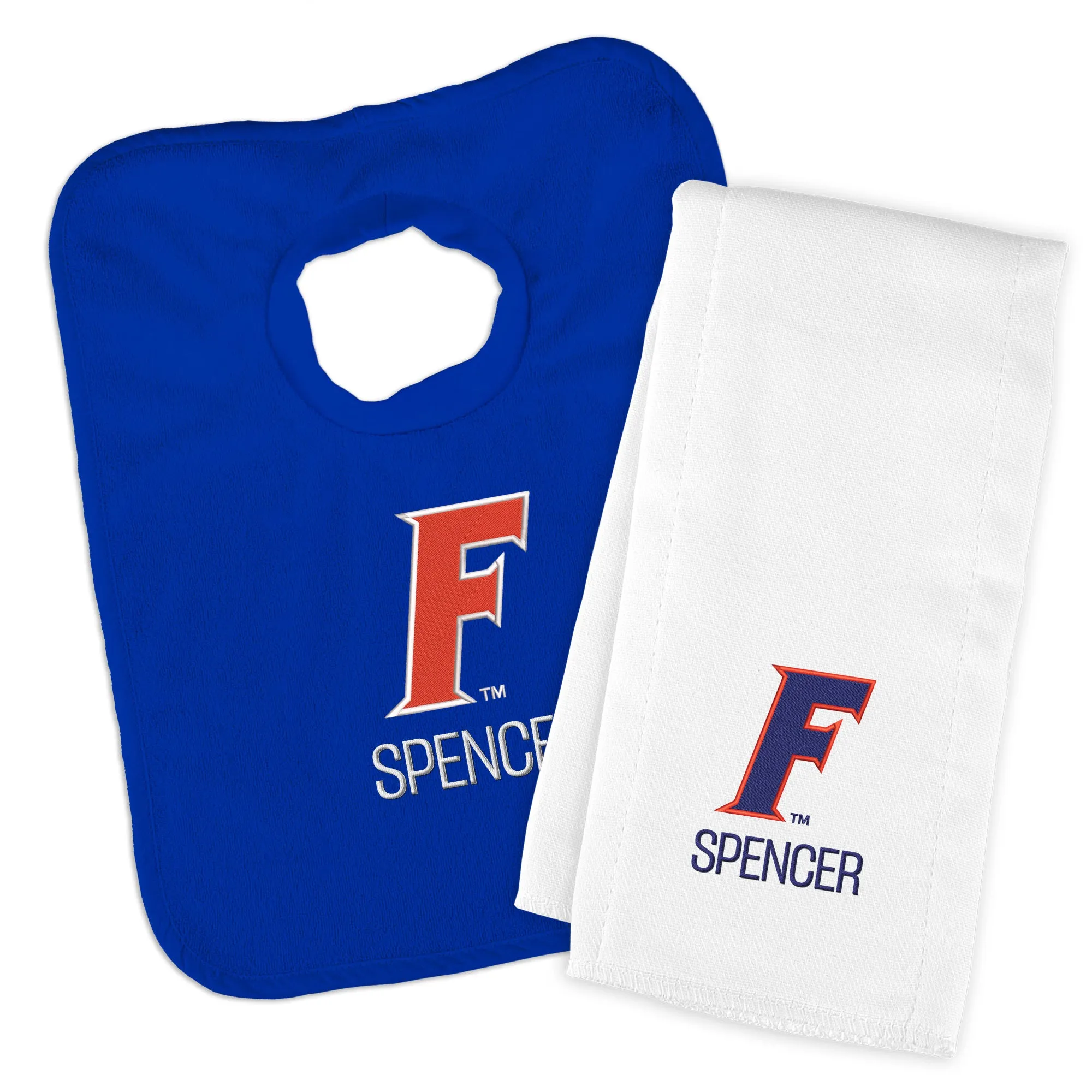 Personalized Florida Gators Slanted F Bib and Burp Cloth Set