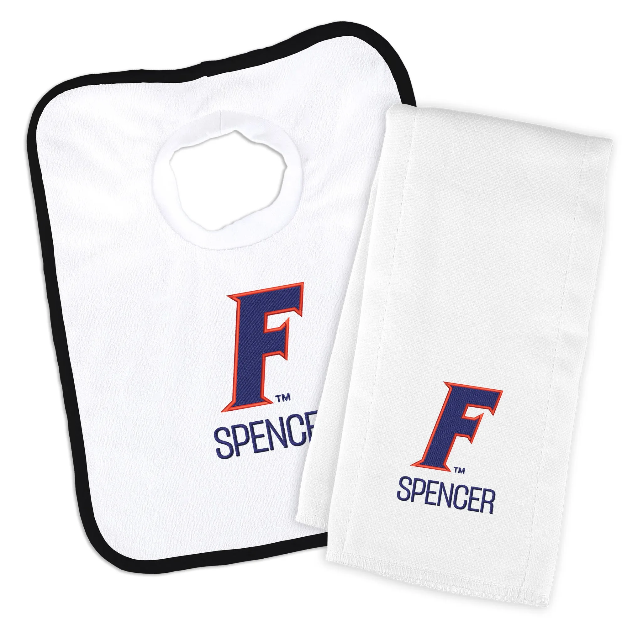 Personalized Florida Gators Slanted F Bib and Burp Cloth Set