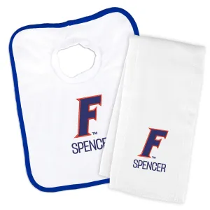 Personalized Florida Gators Slanted F Bib and Burp Cloth Set