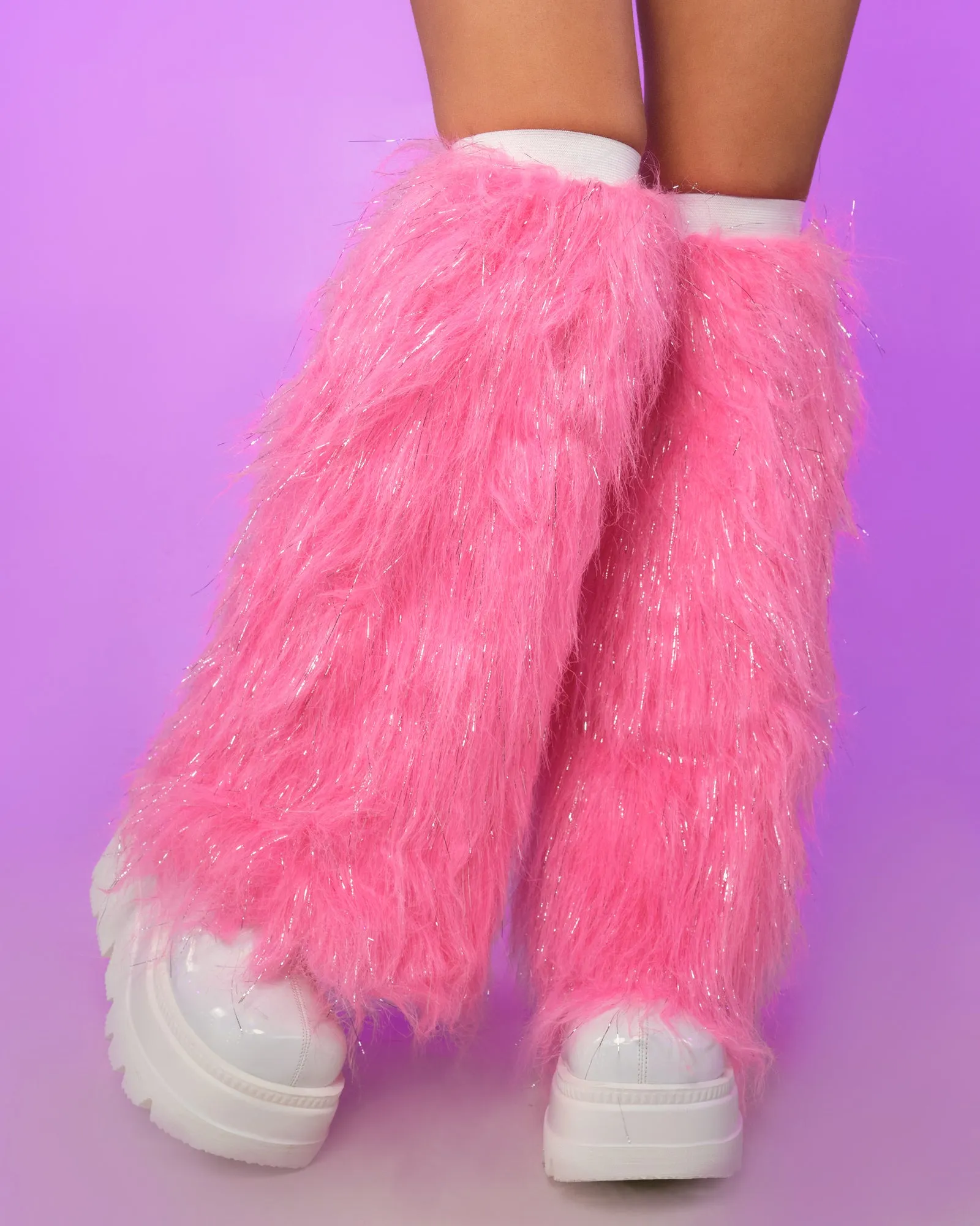 Pink/Silver Fluffy Leg Warmers