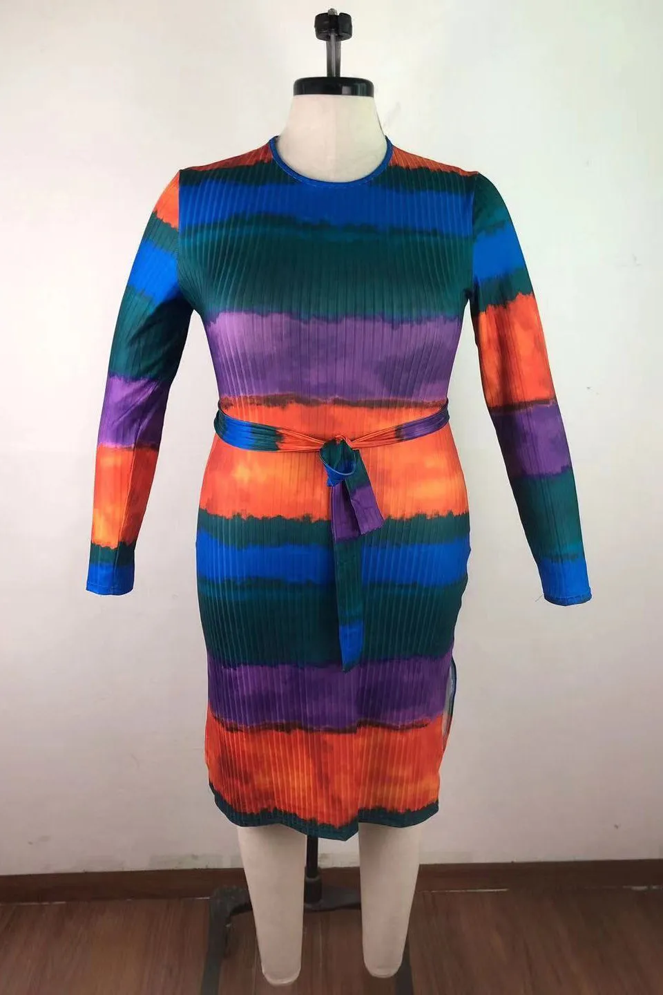 Plus Size Long Sleeve Colorful Dress