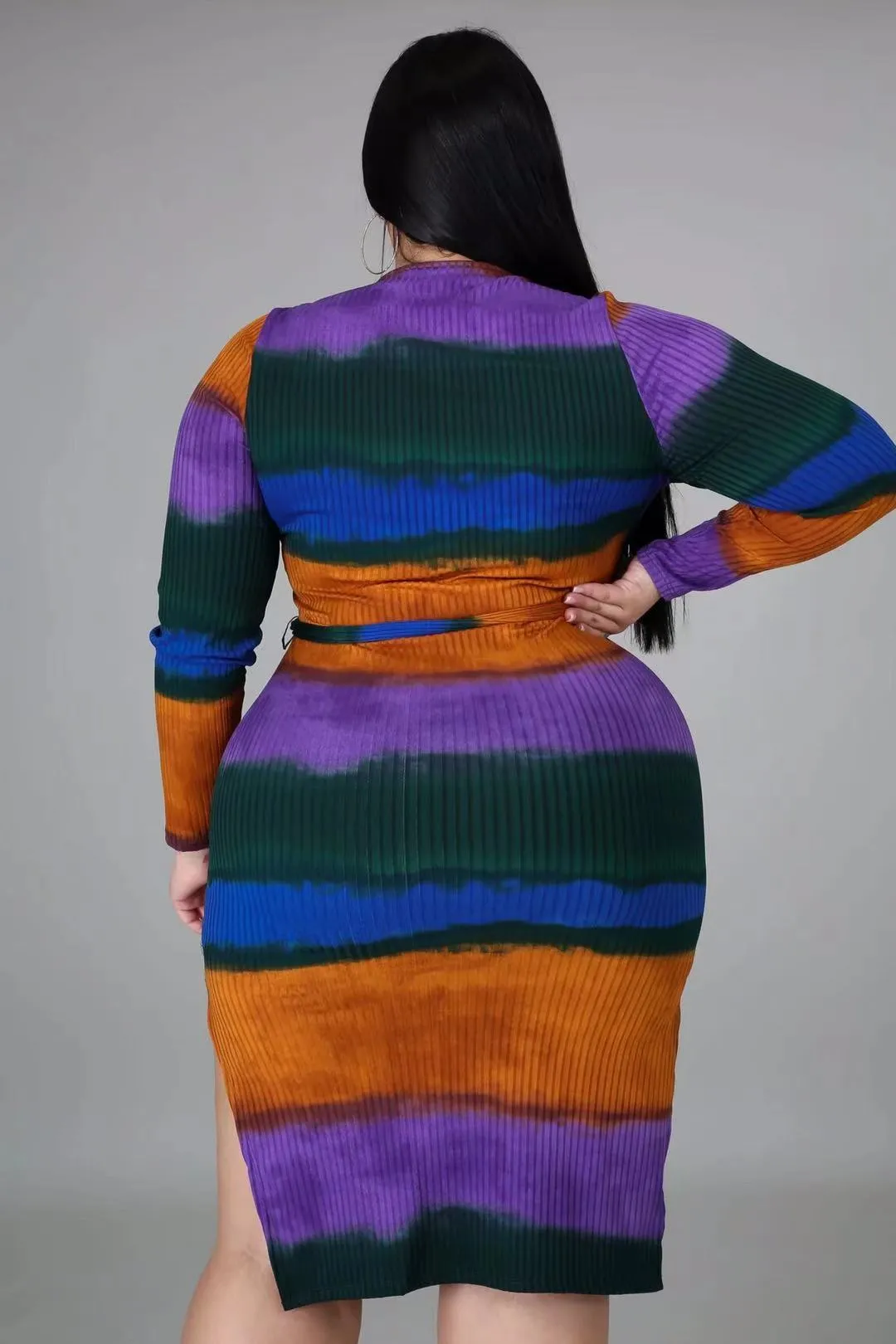 Plus Size Long Sleeve Colorful Dress