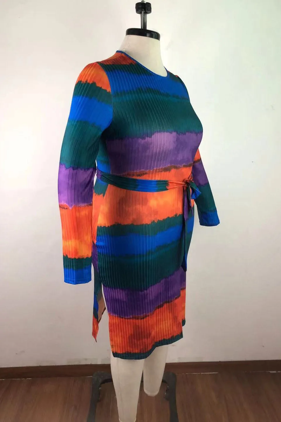 Plus Size Long Sleeve Colorful Dress