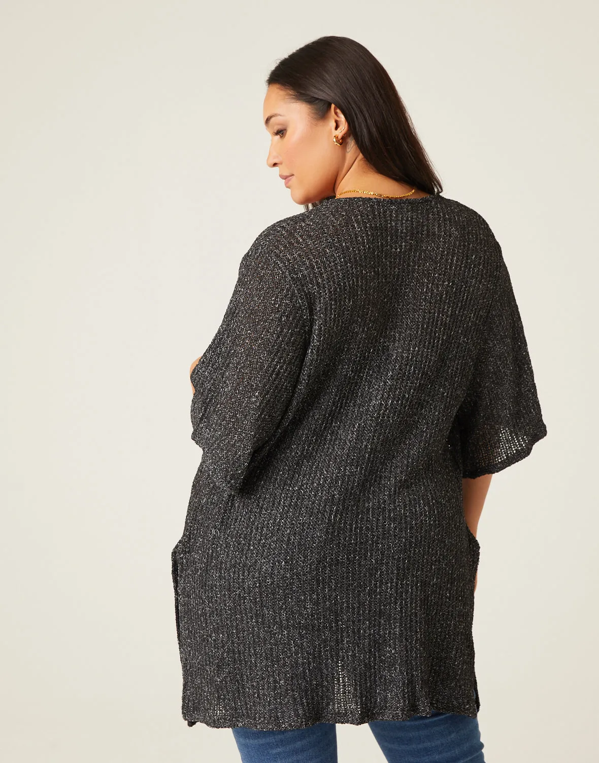 Plus Size Open Front Knit Cardigan