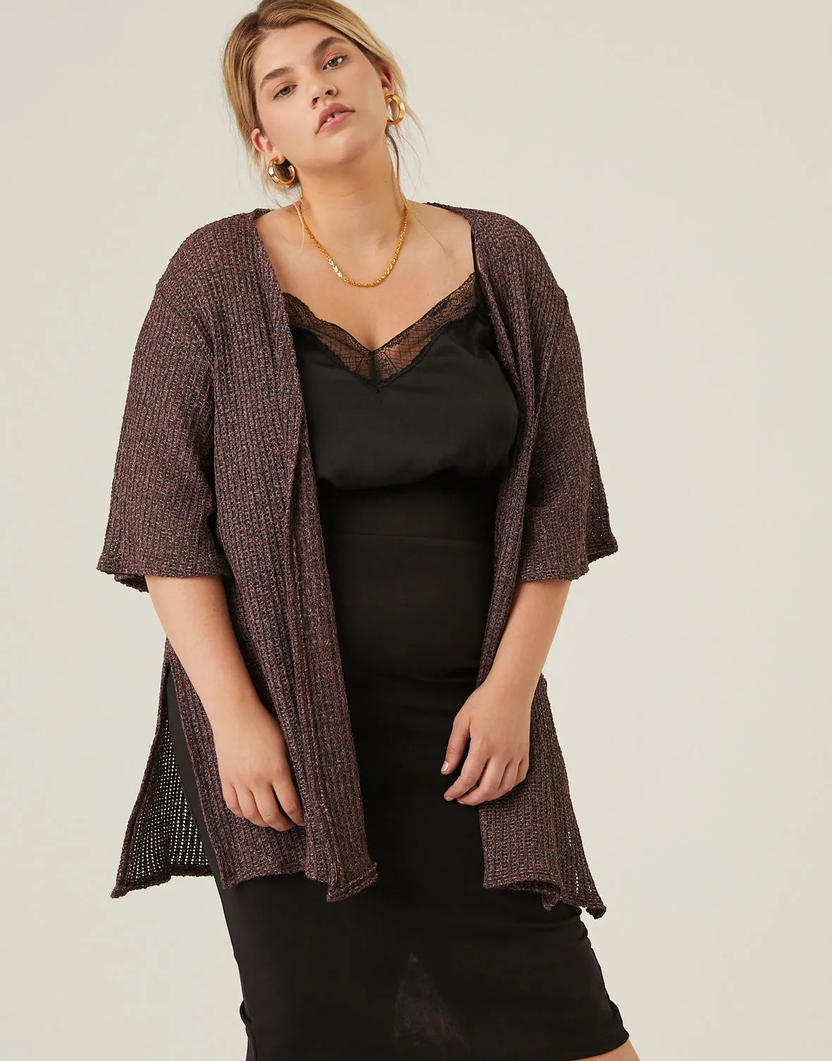 Plus Size Open Front Knit Cardigan