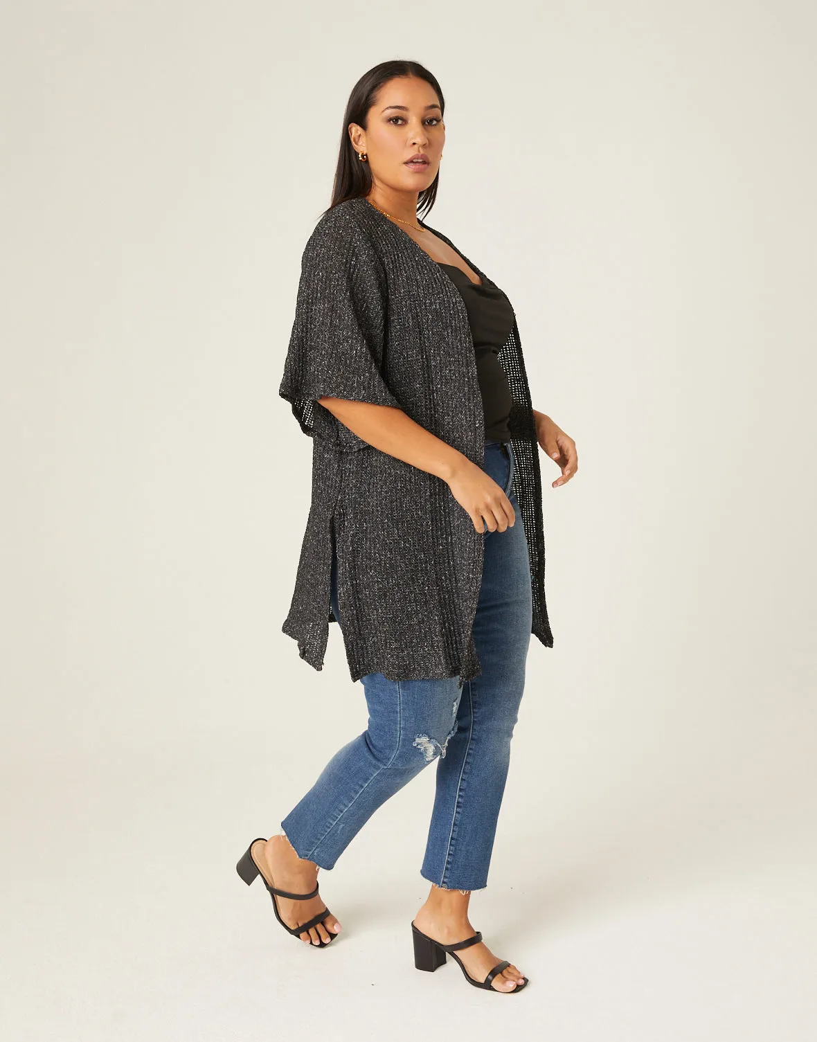 Plus Size Open Front Knit Cardigan