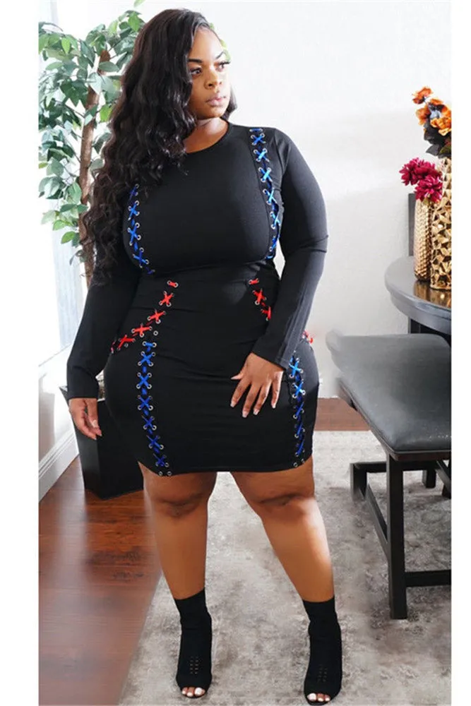 Plus Size Short Black Long Sleeve Party Dress