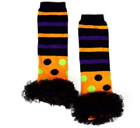 Polka and Stripes Halloween Leg Warmers w/Chiffon Ruffles