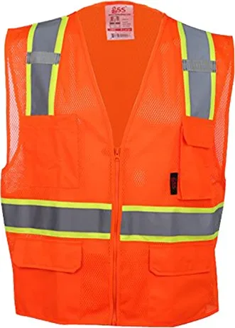 Premium Class 2 Multi-Purpose Two Tone Mesh Zipper 6 Pockets Vest