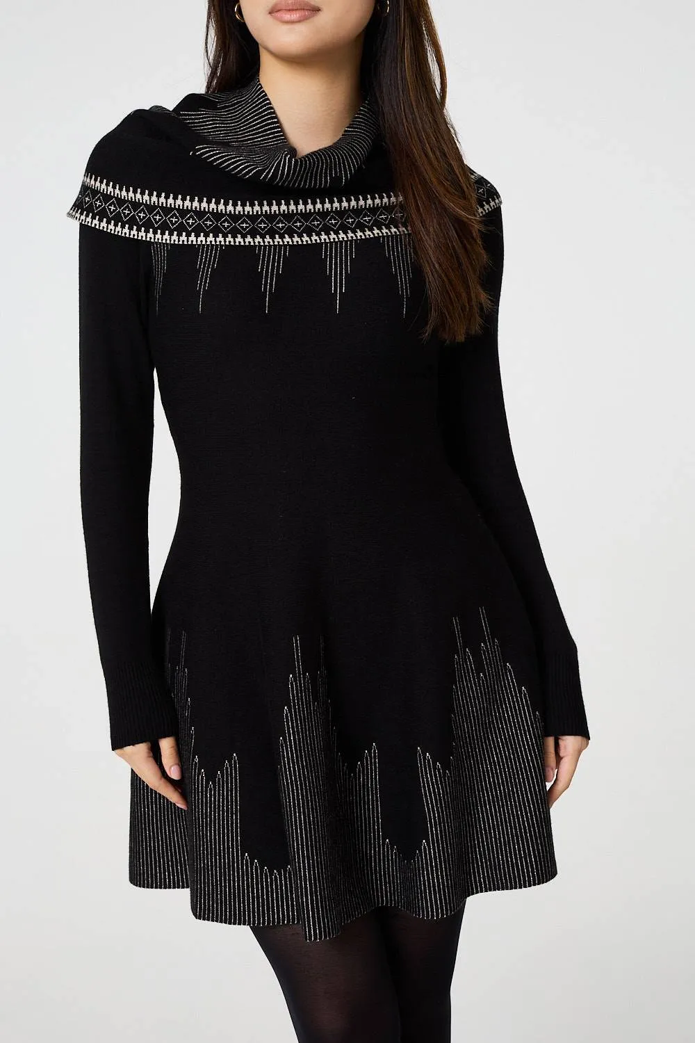 Printed Knit Dress With Removable Rollneck