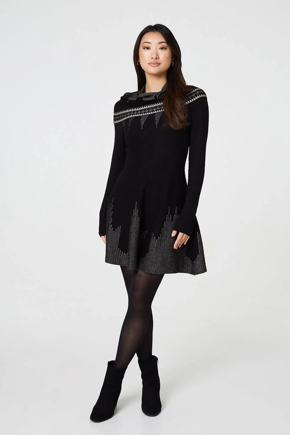 Printed Knit Dress With Removable Rollneck