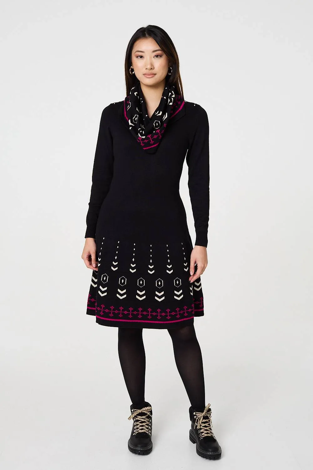 Printed Knit Dress With Removable Scarf