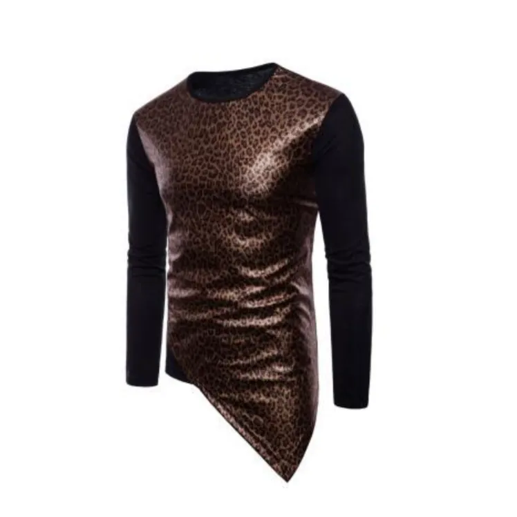 Printed Leopard Turtleneck Long Sleeve T-Shirt