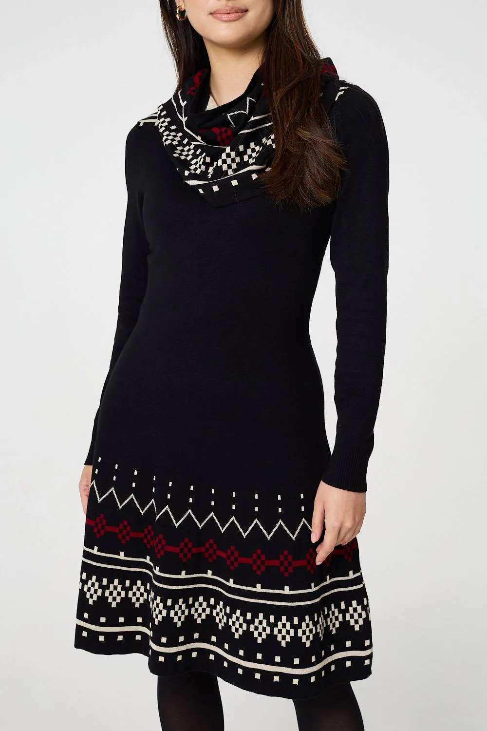 Printed Removable Roll Neck Jumper Dress