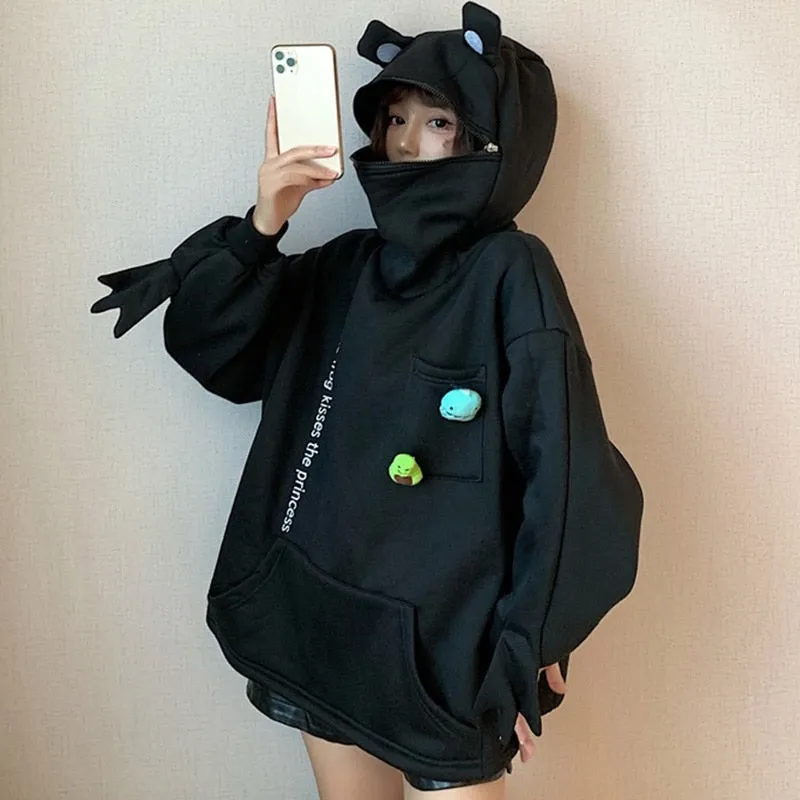 Purpdrank - Woman Kawaii Frog Hoodies Sweatshirt  Black Green Long Sleeve Korea Aesthetic Women Streetwear Vintage Couples Clothes