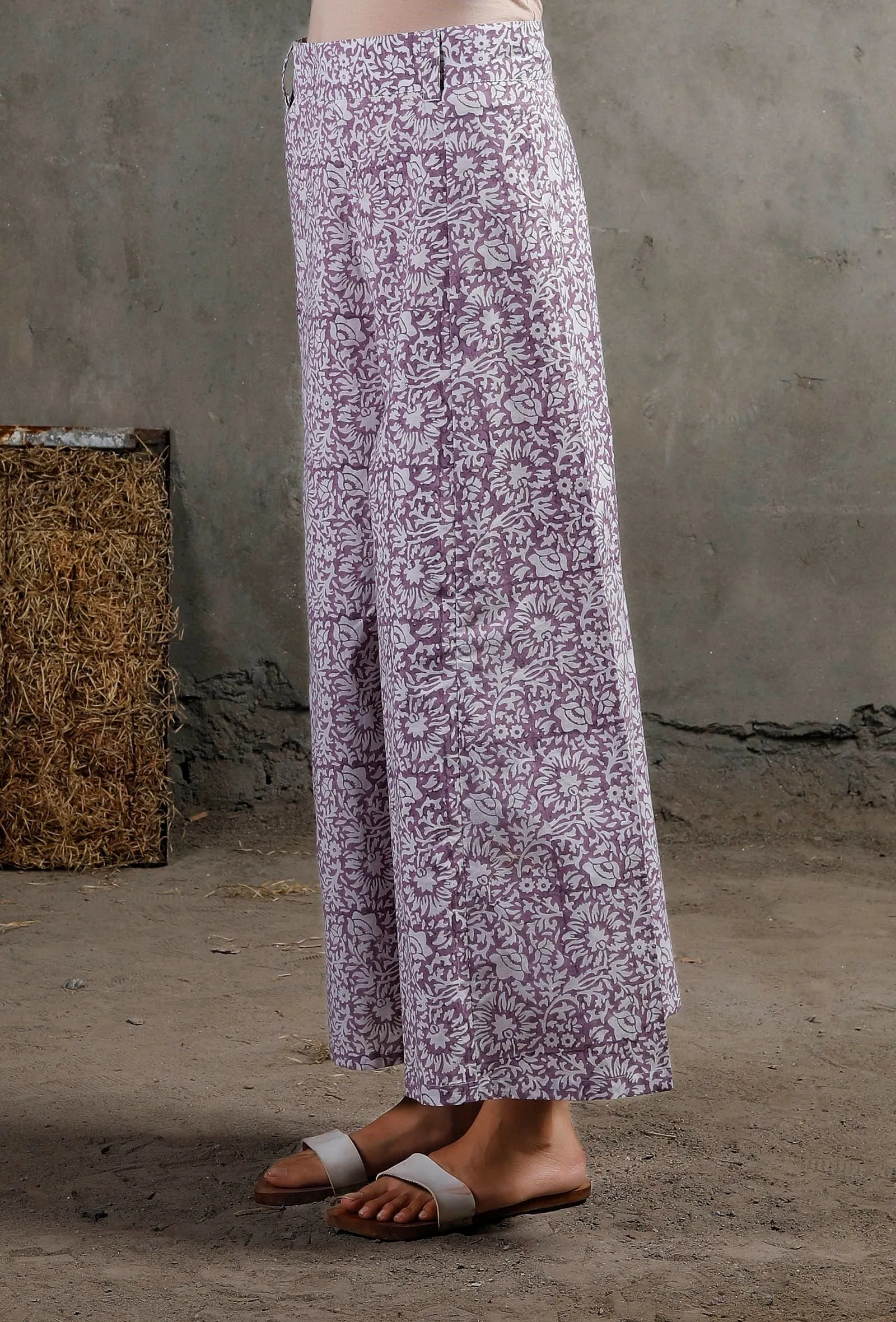 Purple Block Printed Cotton Culottes