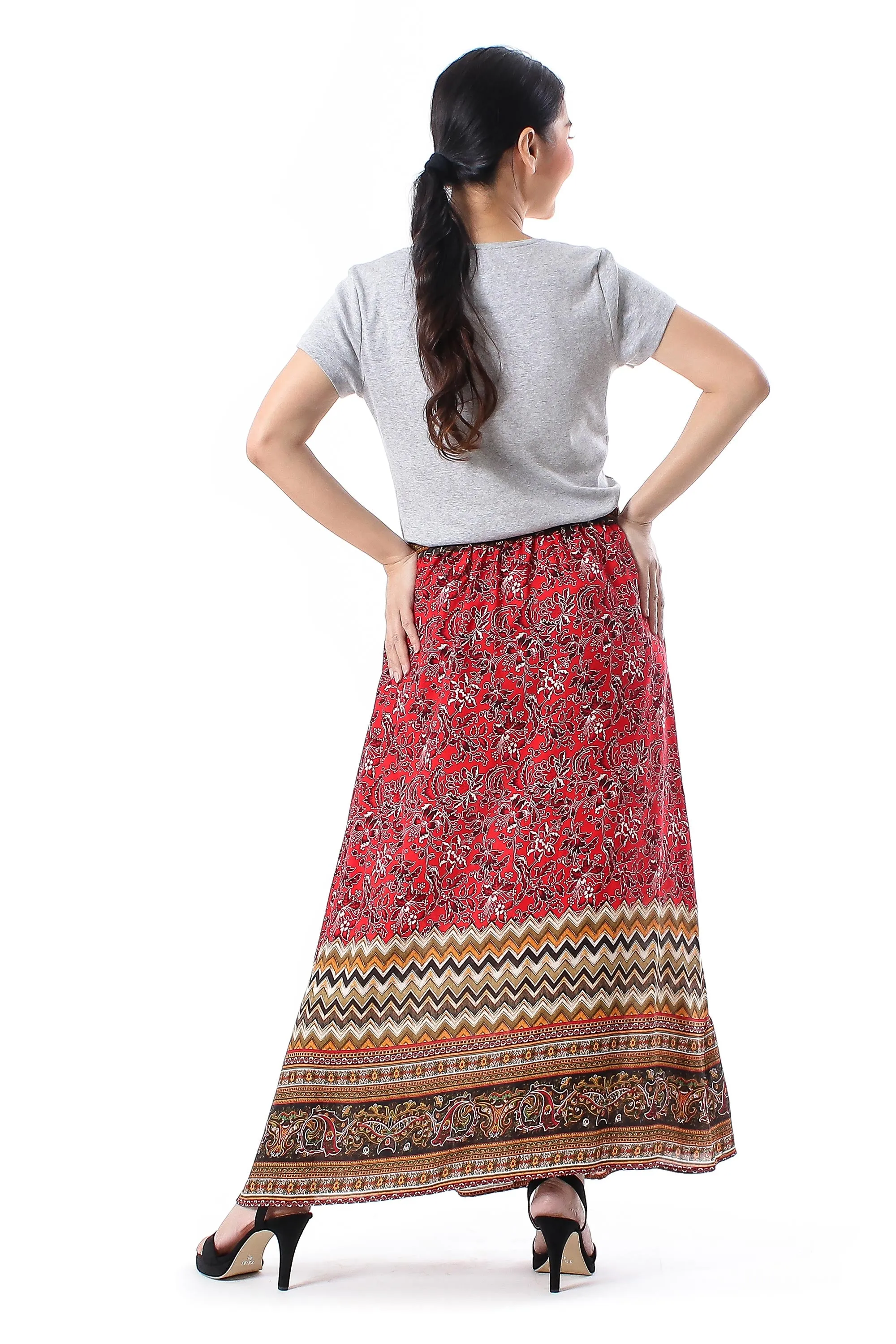 Rayon Skirt with Printed Floral Motifs from Thailand - Fantastic Floral Garden | NOVICA