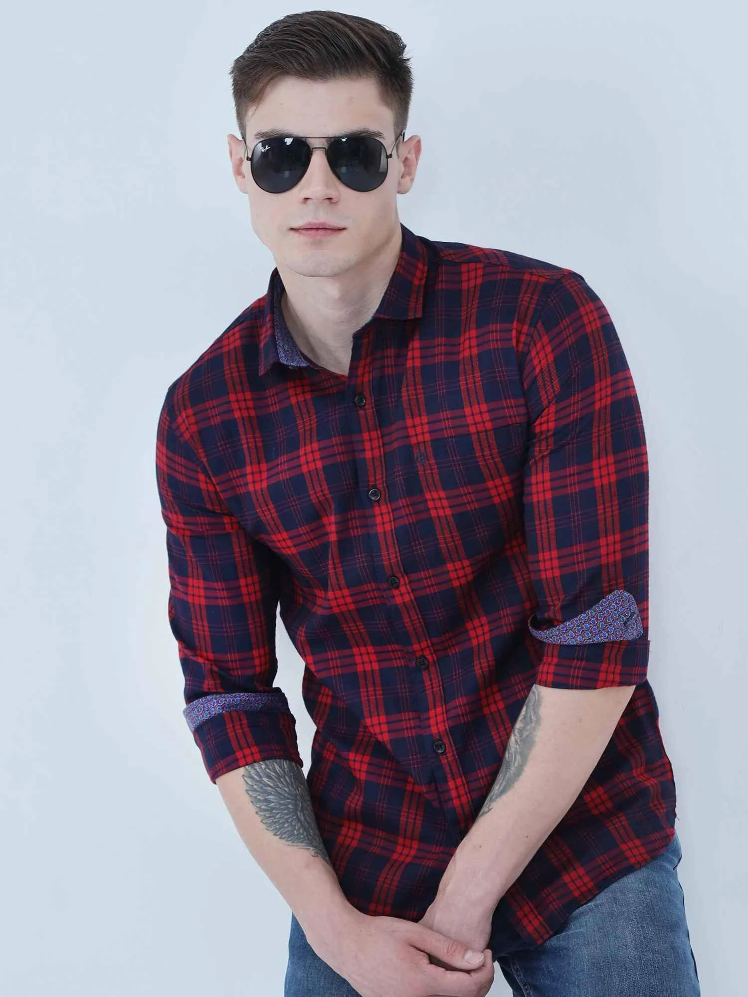 Red and blue Indigo cotton check shirt