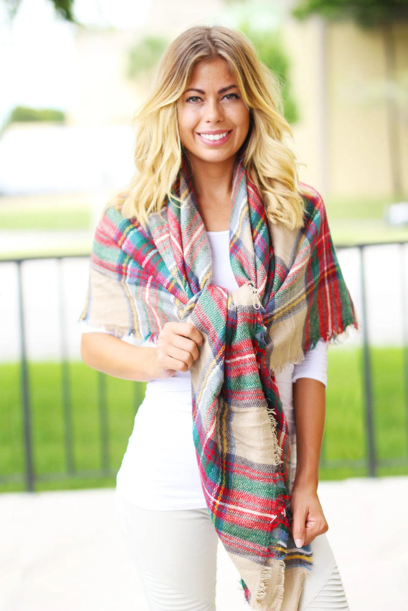 Red Plaid Blanket Scarf