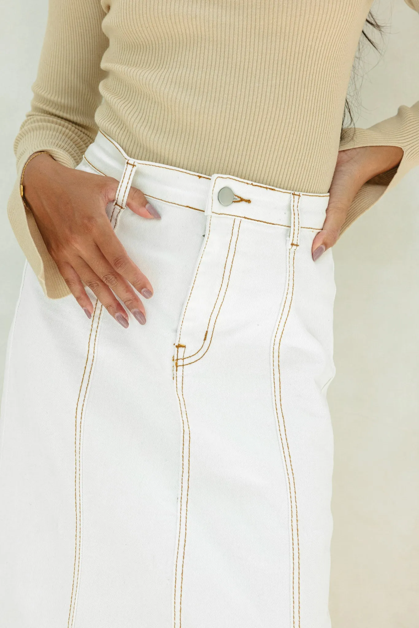 Remi White Denim Panel Maxi Skirt