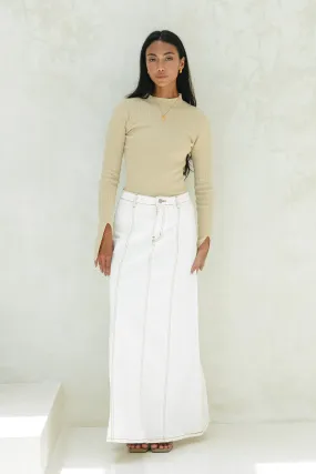 Remi White Denim Panel Maxi Skirt