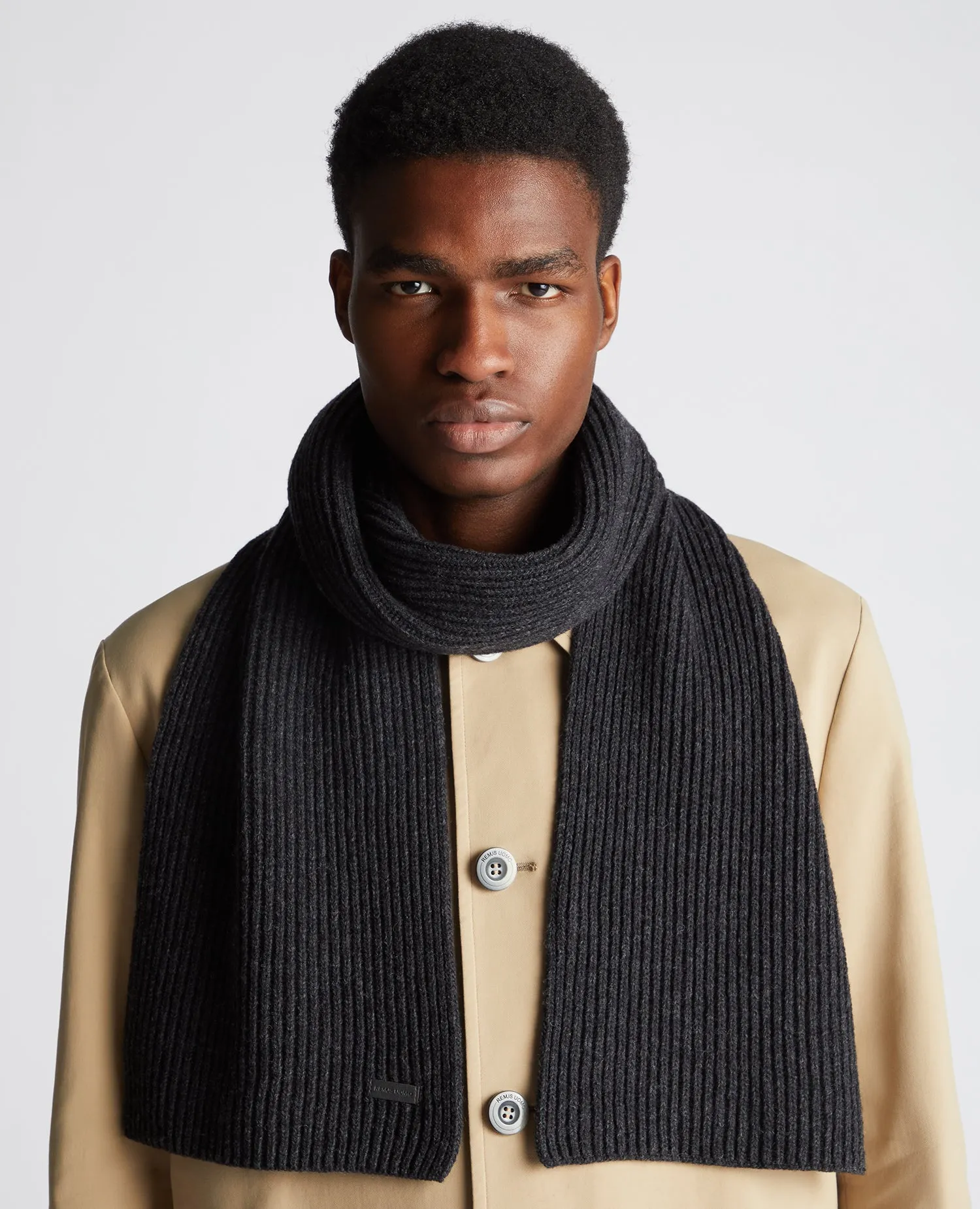 Rib-Knit Wool Rich Scarf