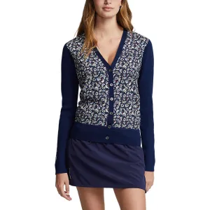 RLX Ralph Lauren Women's V-Neck Wool Blend Golf Cardigan - French Navy Multi