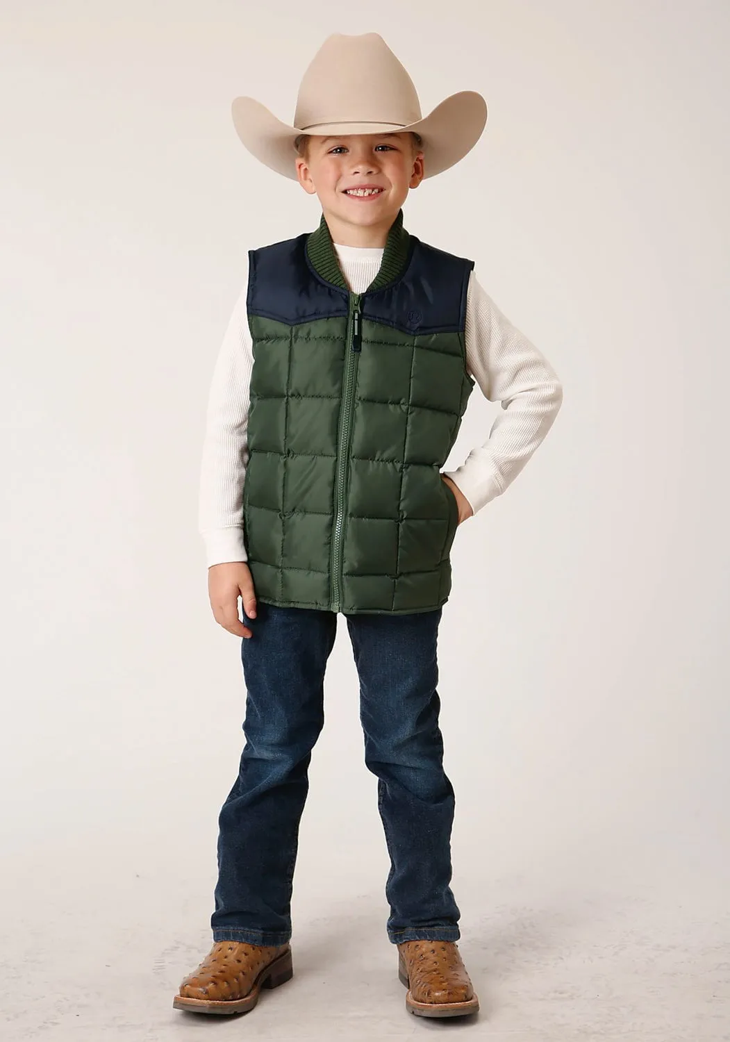 Roper Boys Quilted Polyfill Green 100% Polyester Softshell Vest